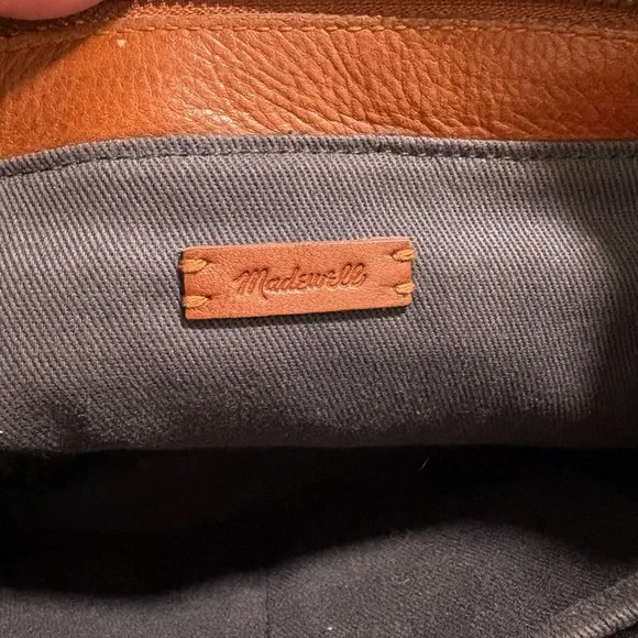 Madewell Small Transport Leather Crossbody Tote Suede Stripe Brown Maple Syrup